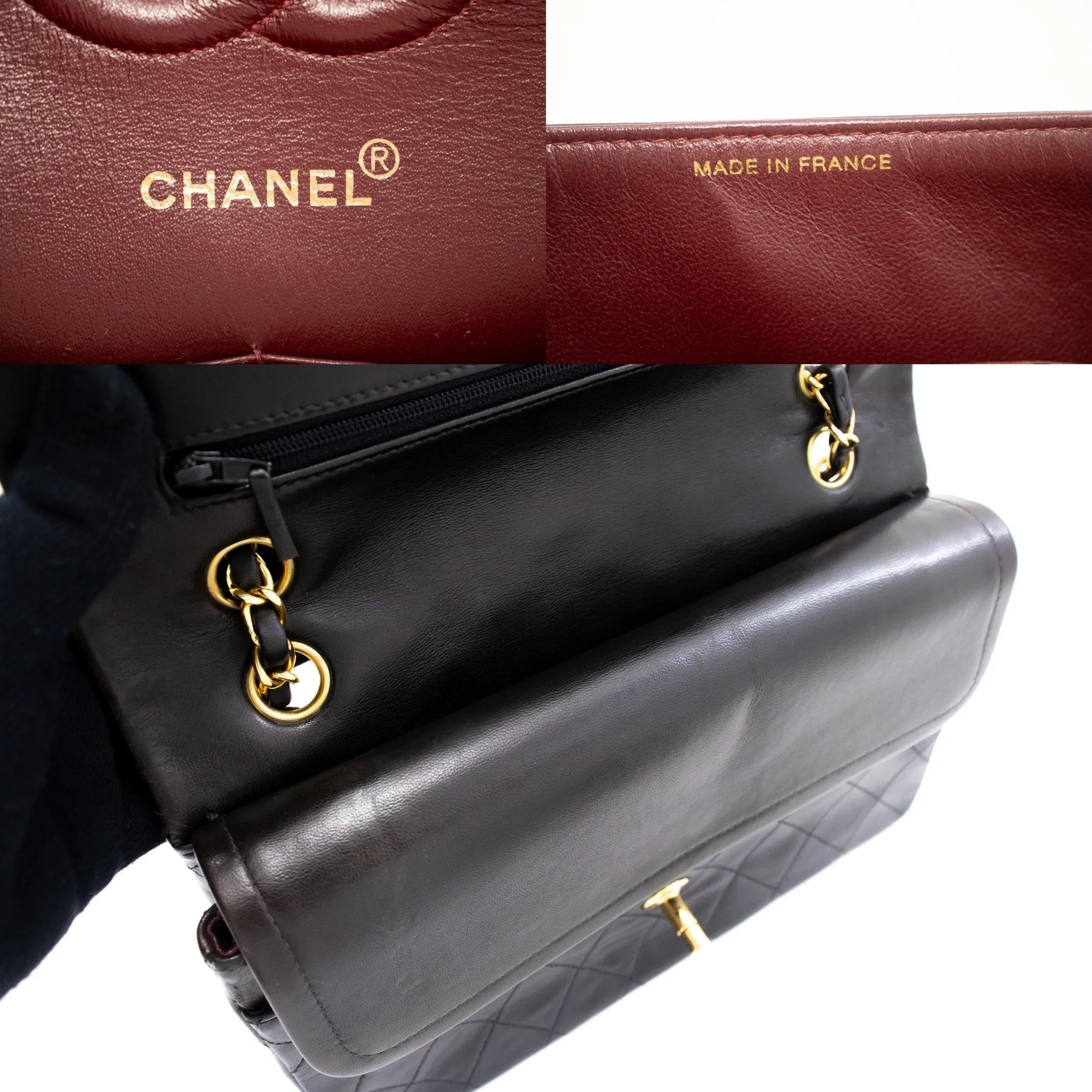 CHANEL Classic Double Flap Medium Chain Shoulder Bag Black Lamb k86