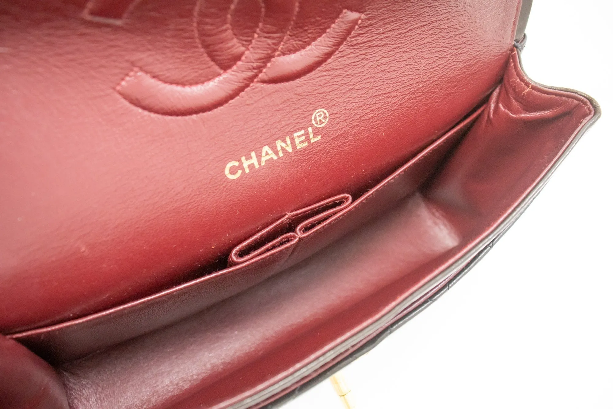 CHANEL Classic Double Flap Medium Chain Shoulder Bag Black Lamb k86