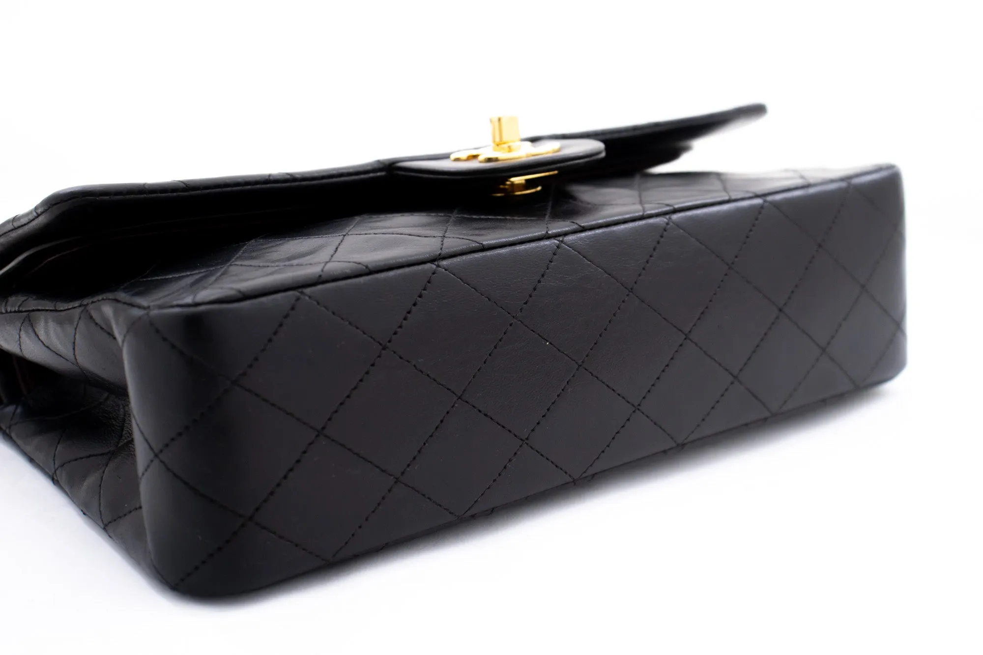 CHANEL Classic Double Flap Medium Chain Shoulder Bag Black Lamb k86