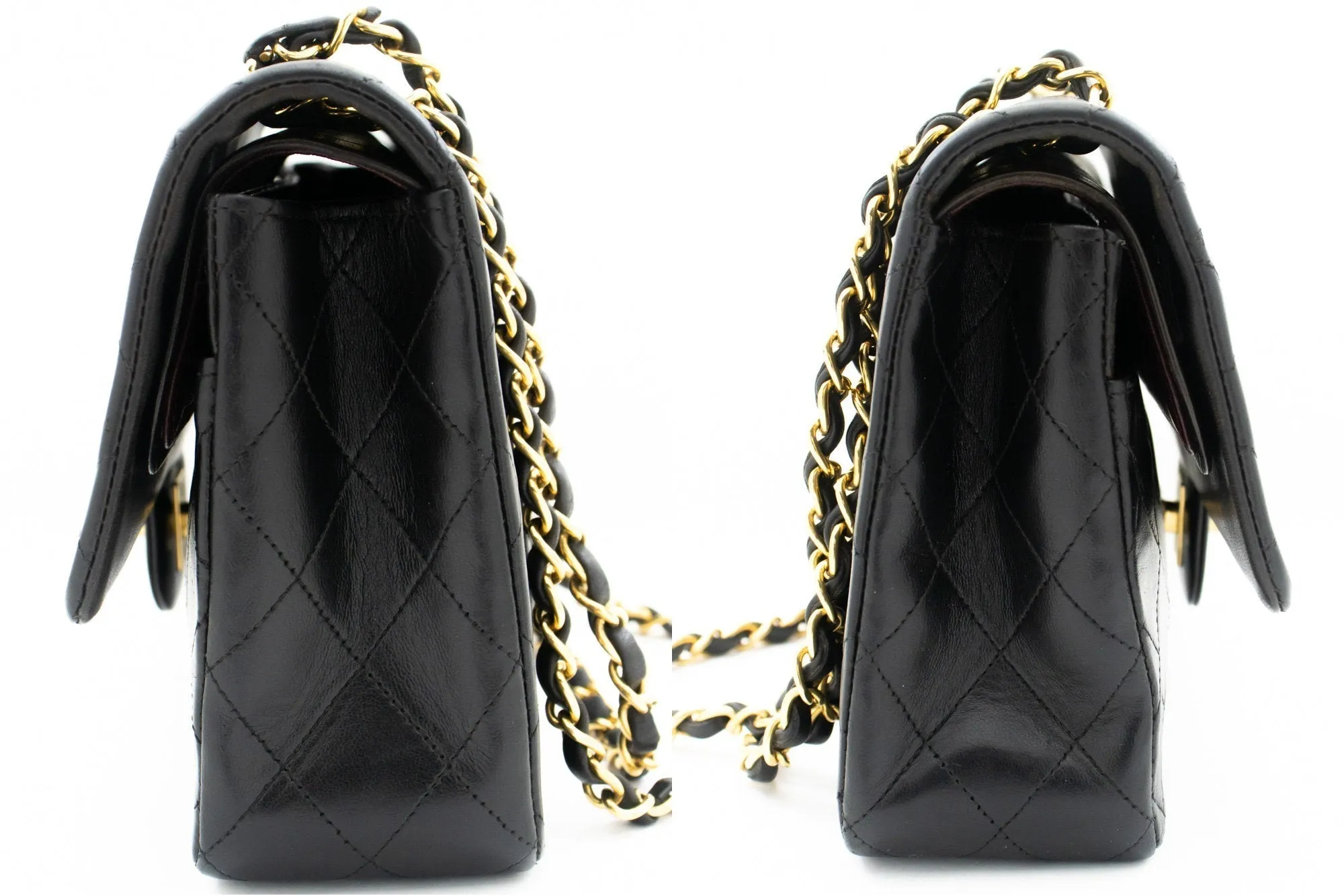 CHANEL Classic Double Flap Medium Chain Shoulder Bag Black Lamb k86