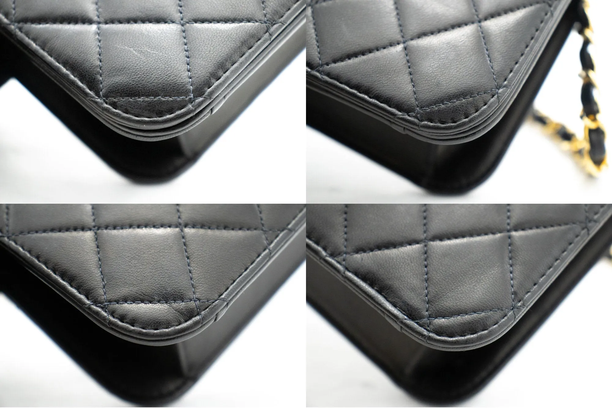 CHANEL Full Flap Chain Shoulder Bag Clutch Black Quilted Lambskin k78
