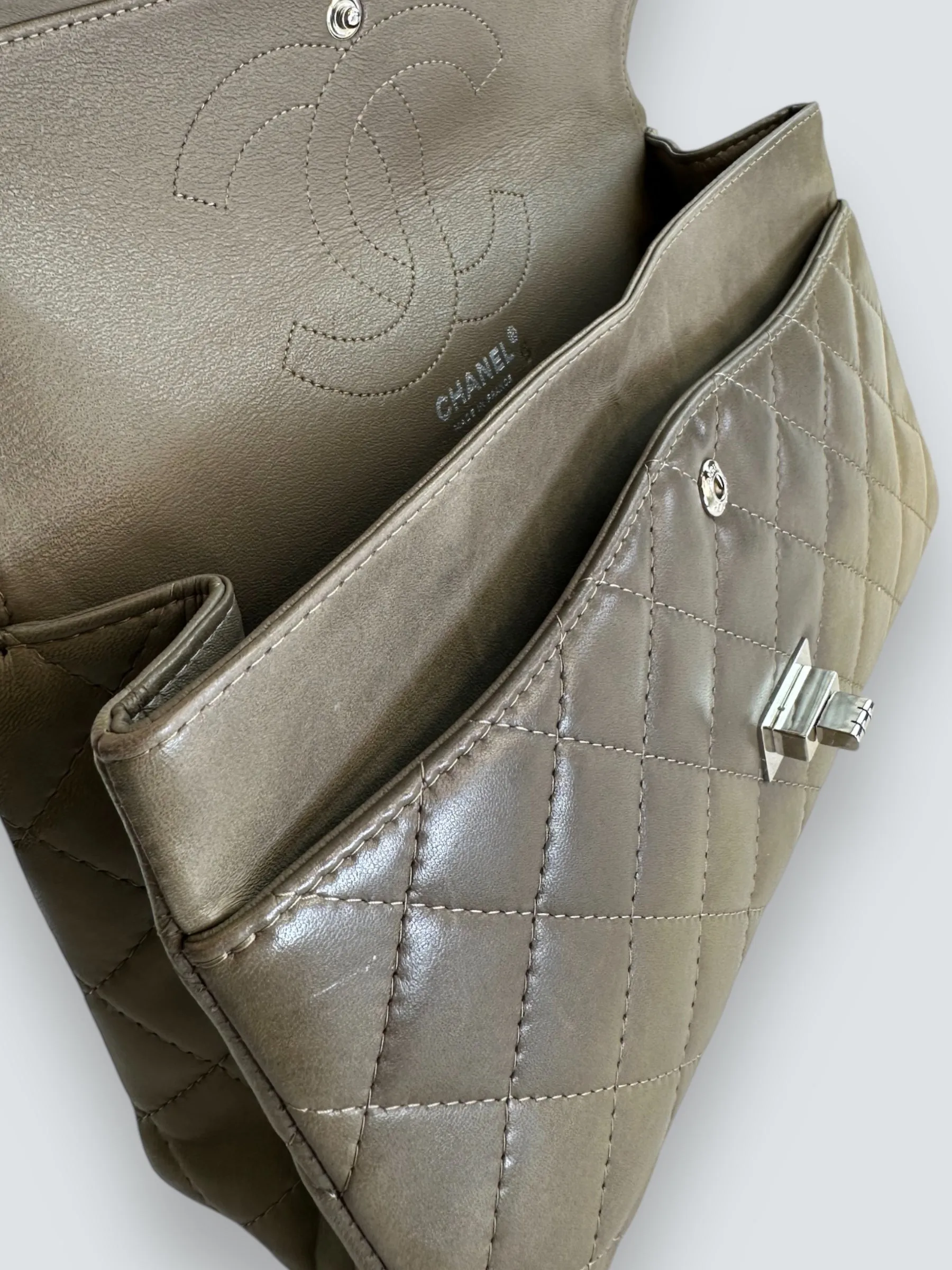 Chanel Khaki Calfskin Leather 2.55 Reissue