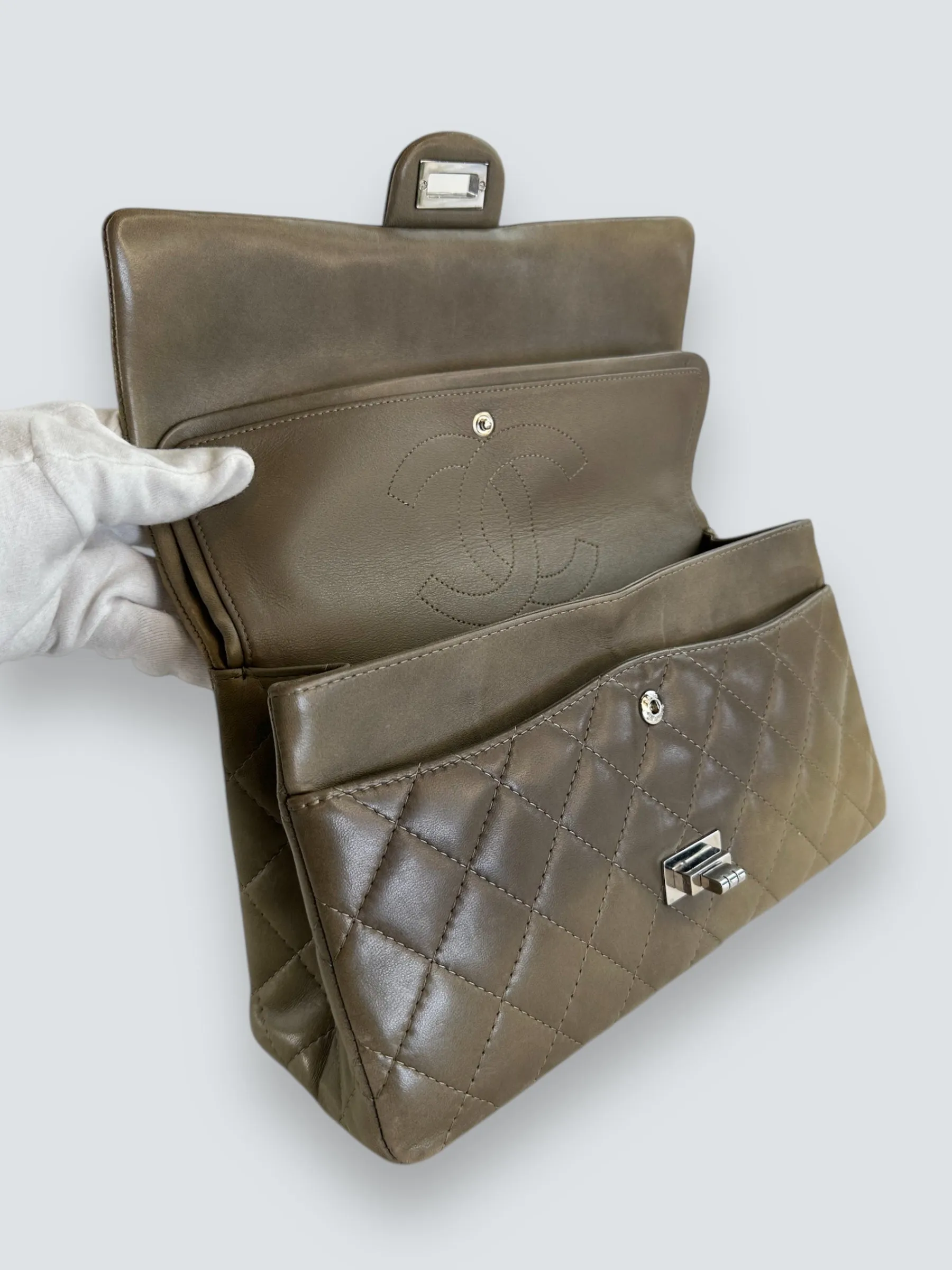 Chanel Khaki Calfskin Leather 2.55 Reissue
