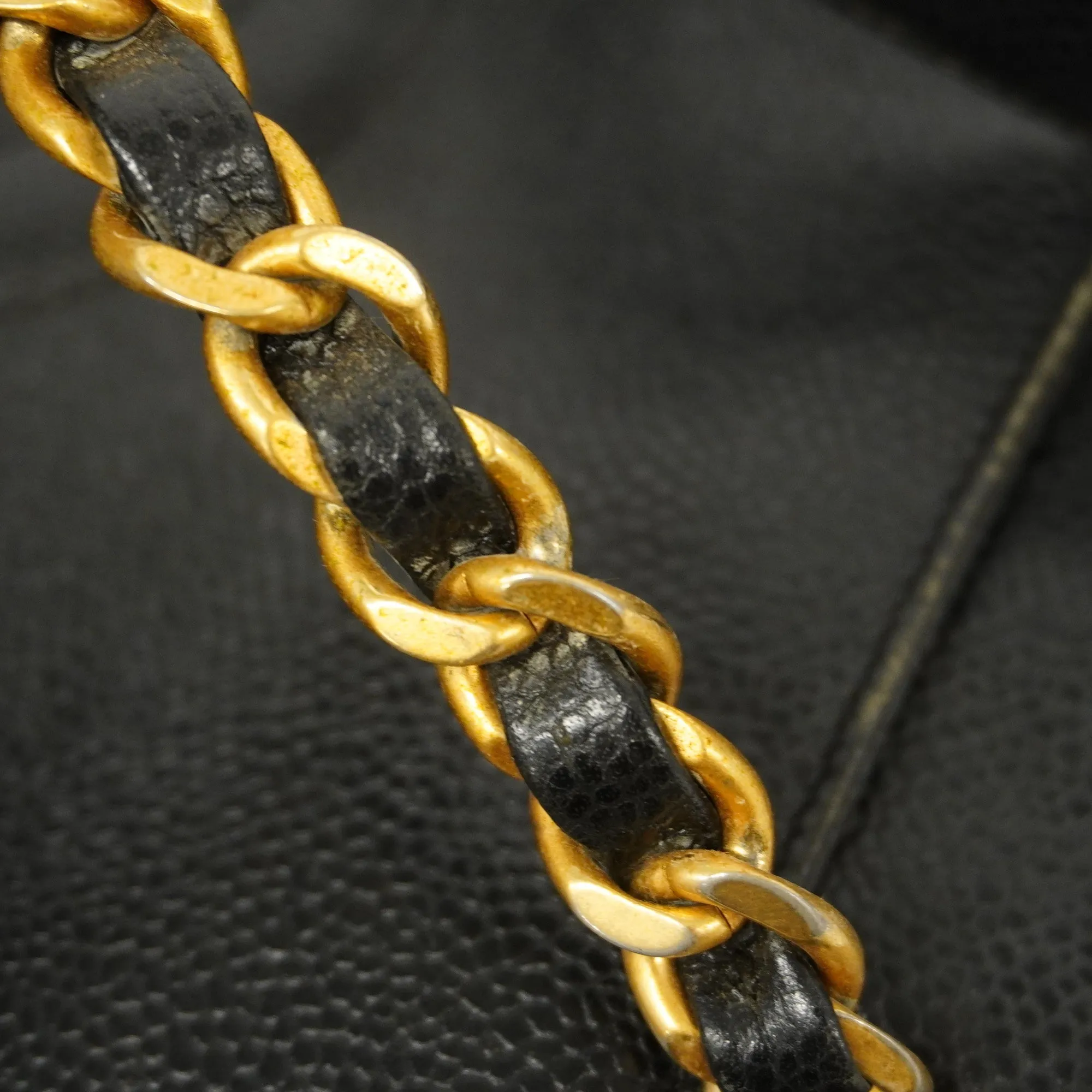 CHANEL   Matelasse Chain Shoulder Women's Caviar Leather Shoulder Bag Black