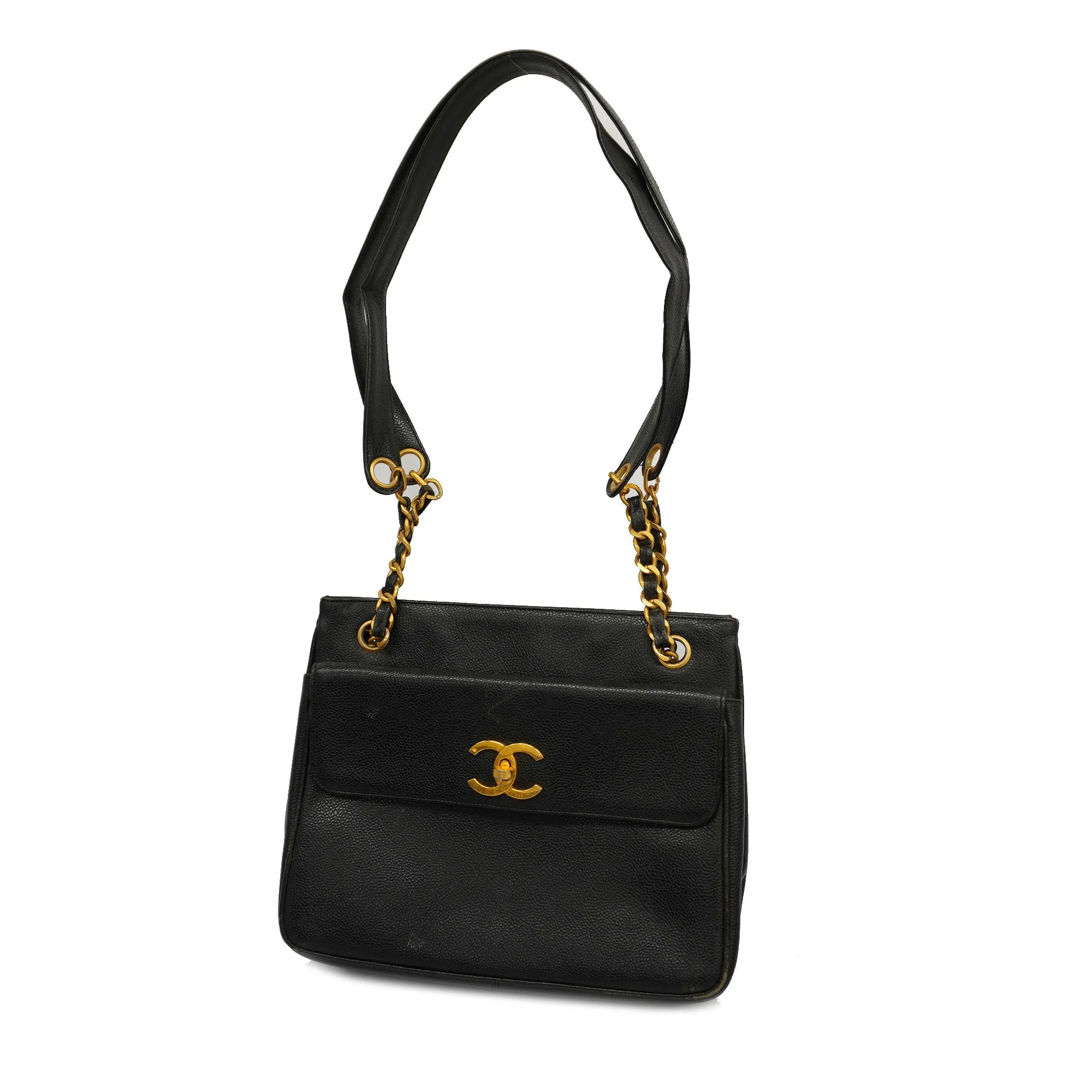 CHANEL   Matelasse Chain Shoulder Women's Caviar Leather Shoulder Bag Black