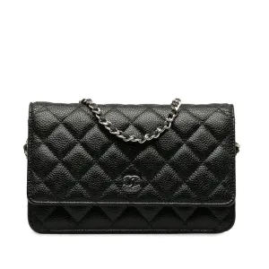 Chanel Matrases Coco  Chain Shoulder Wallet Black Caviar S  CHANEL