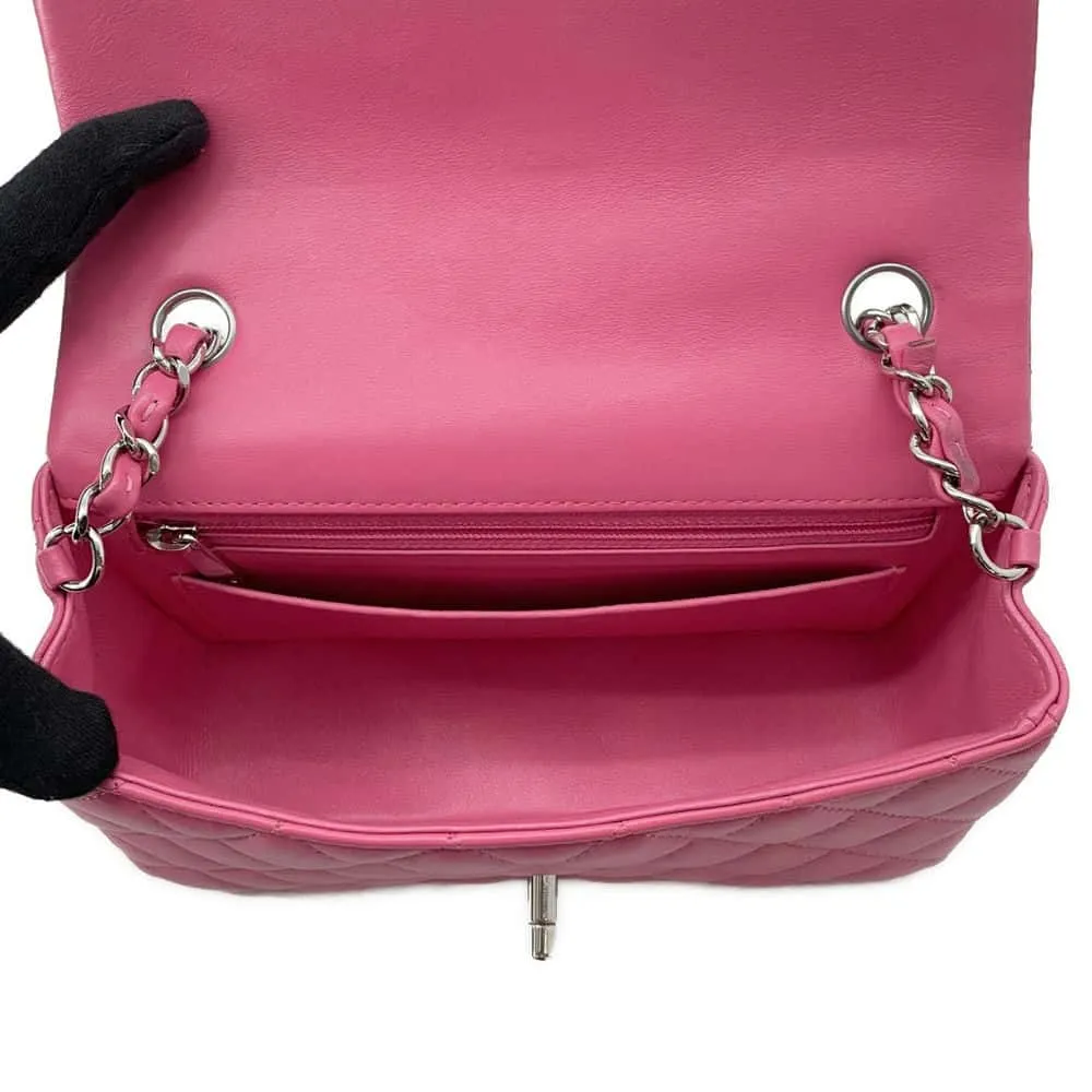 CHANEL Mini Matelasse Chain Shoulder Bag Pink A69900 Lambskin Size 20
