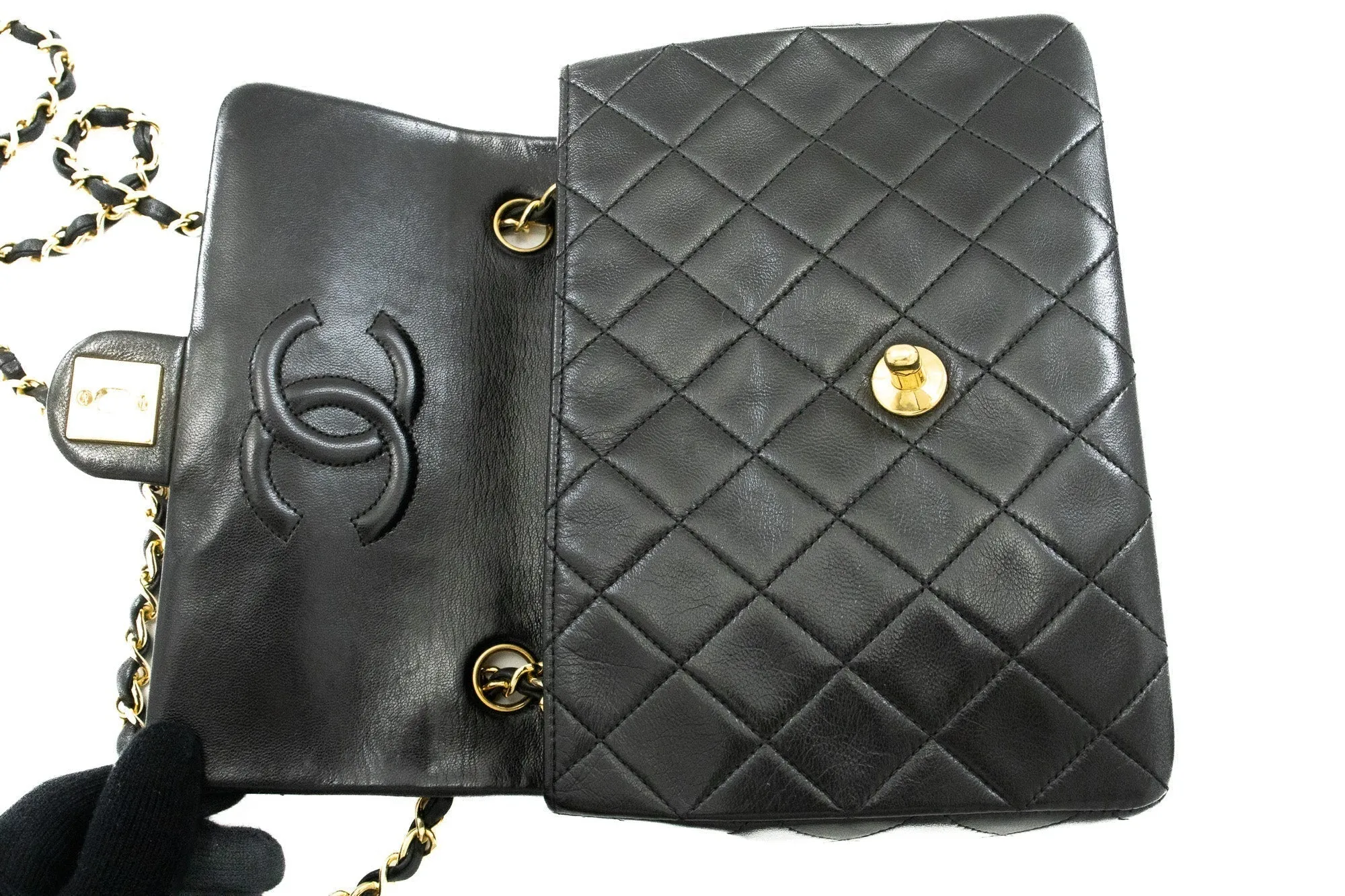 CHANEL Mini Square Small Chain Shoulder Bag Crossbody Black Quilt k44