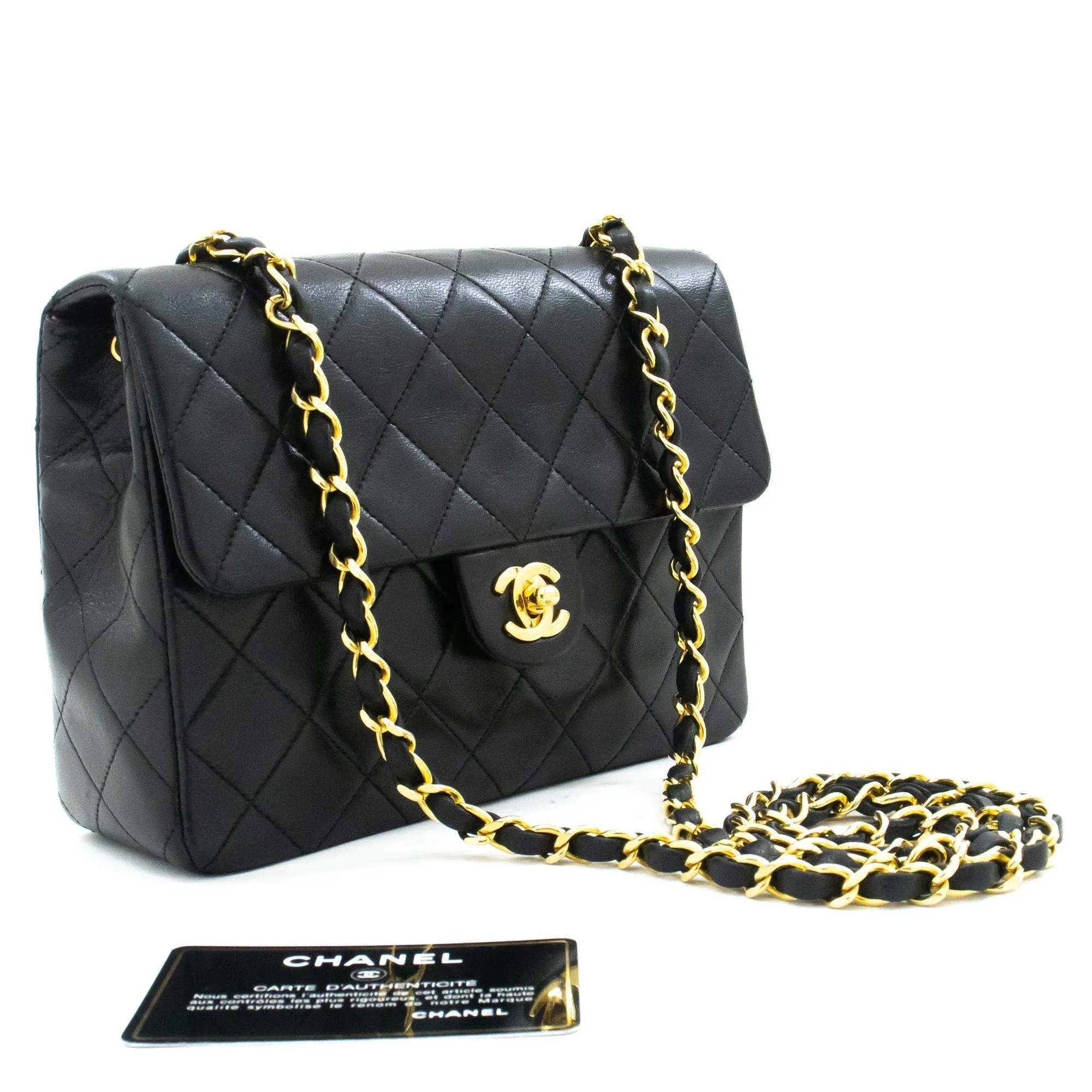 CHANEL Mini Square Small Chain Shoulder Bag Crossbody Black Quilt k44