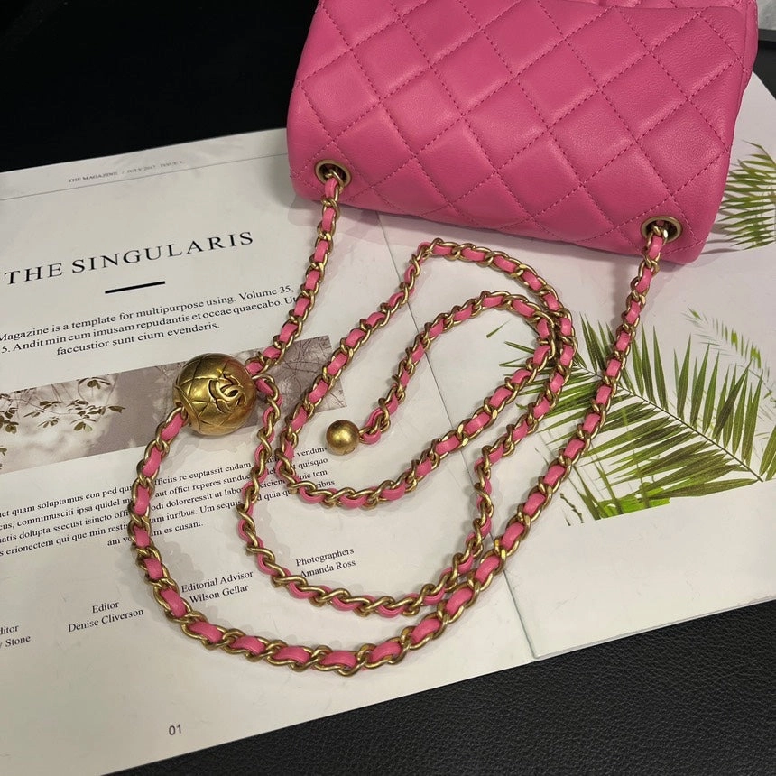 Chanel Barbie Pink Golden Ball Square Crossbody Bag