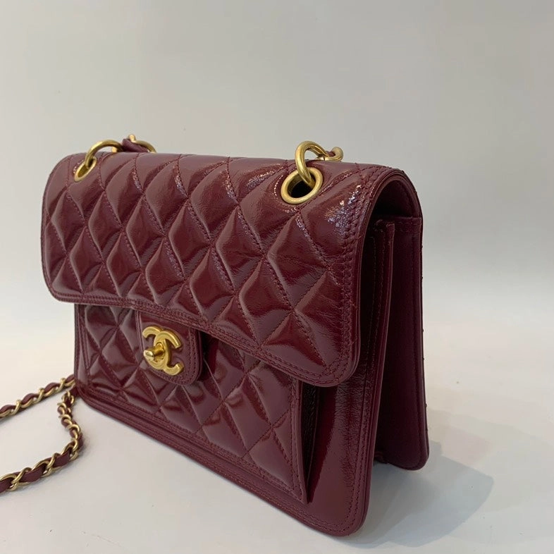 Chanel Classic Burgundy Waxy Flap Crossbody Bag