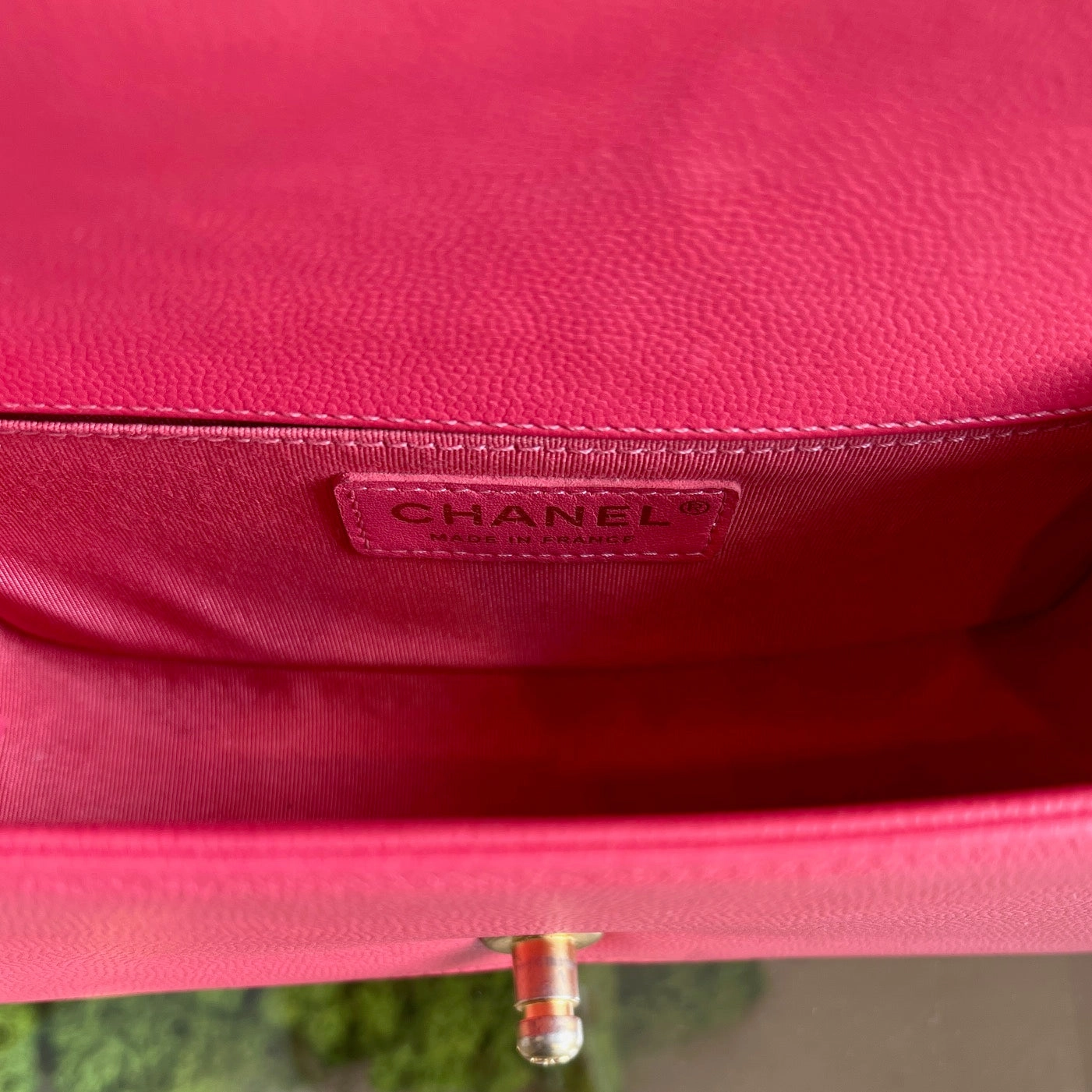 CHANEL Coral Pink Caviar Leather Small Boy Bag