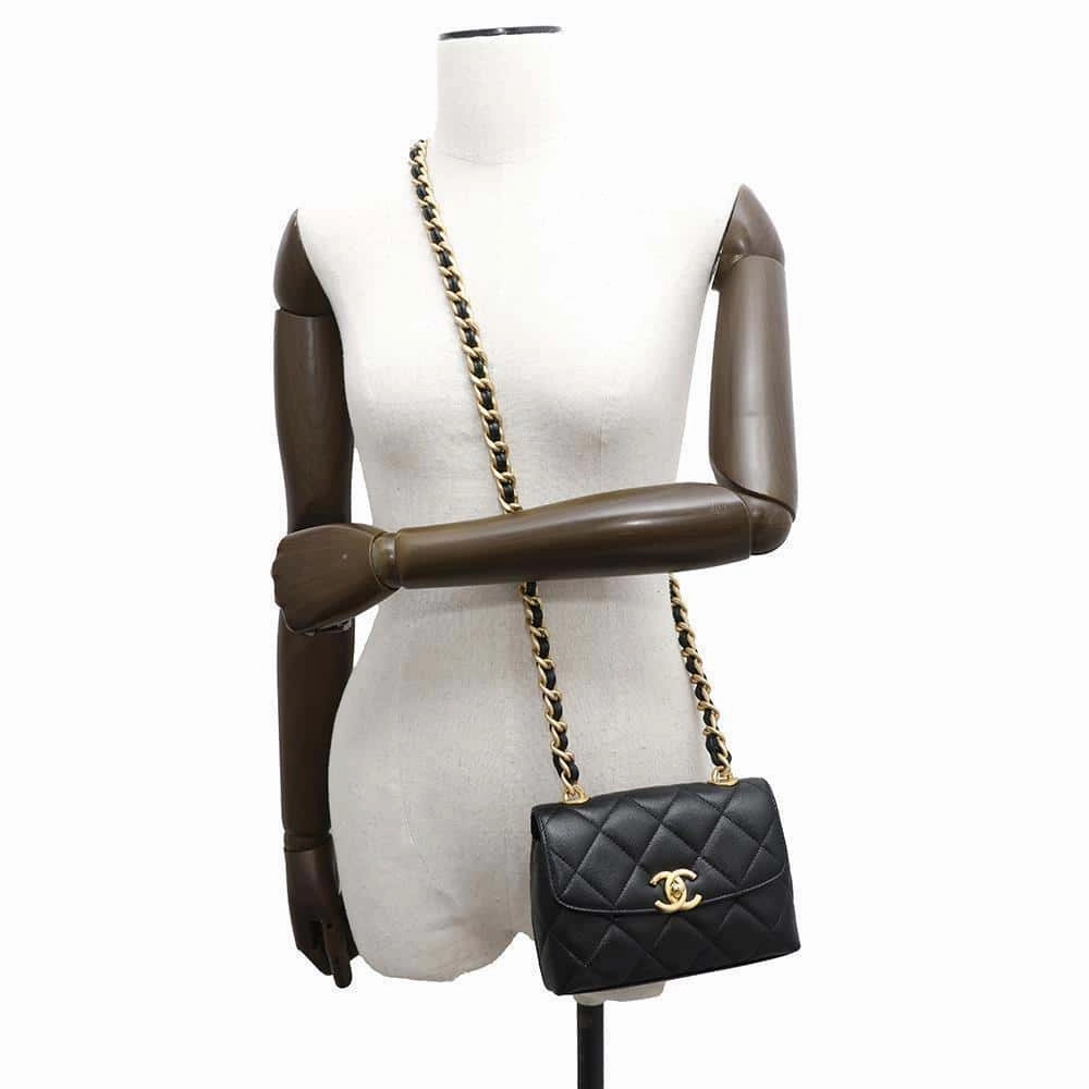 CHANEL Matelasse Mini Flap ChainShoulder Bag BlackAS3779 Caviar Leather