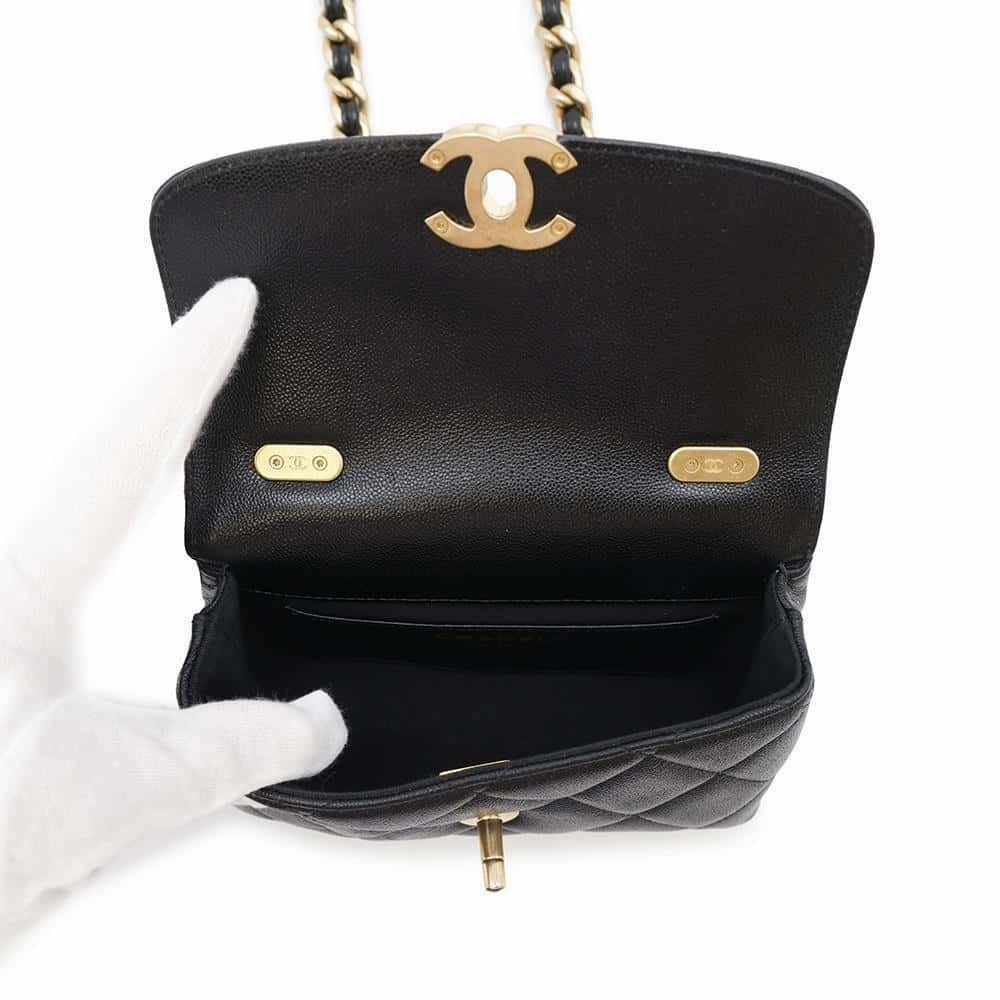 CHANEL Matelasse Mini Flap ChainShoulder Bag BlackAS3779 Caviar Leather