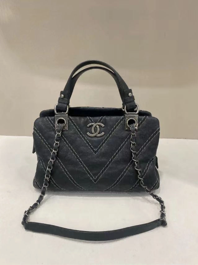 Chanel Preloved BCQ Black Leather Shoulder Bag