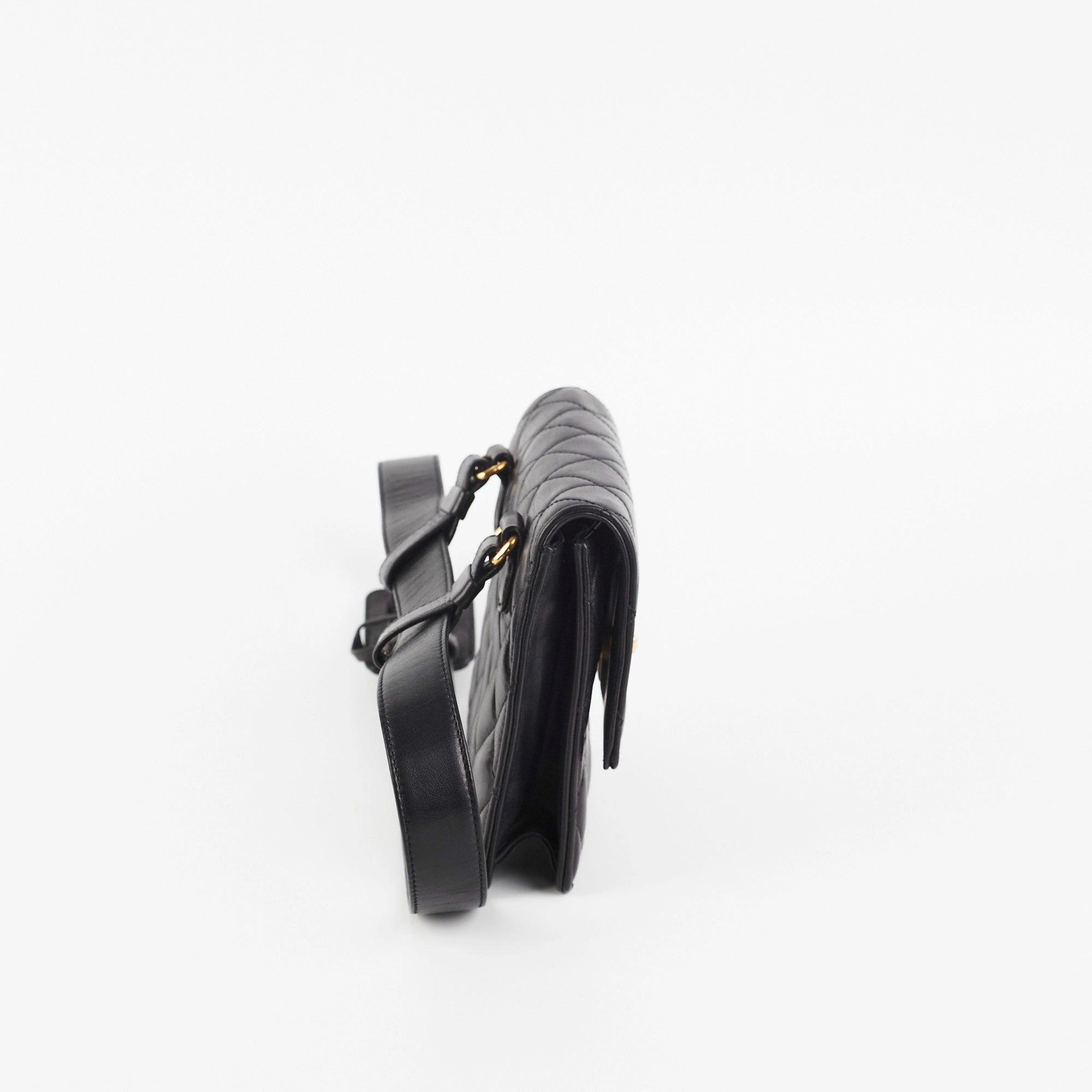 Chanel Vintage Square Mini Black Lambskin Belt Bag Size 70