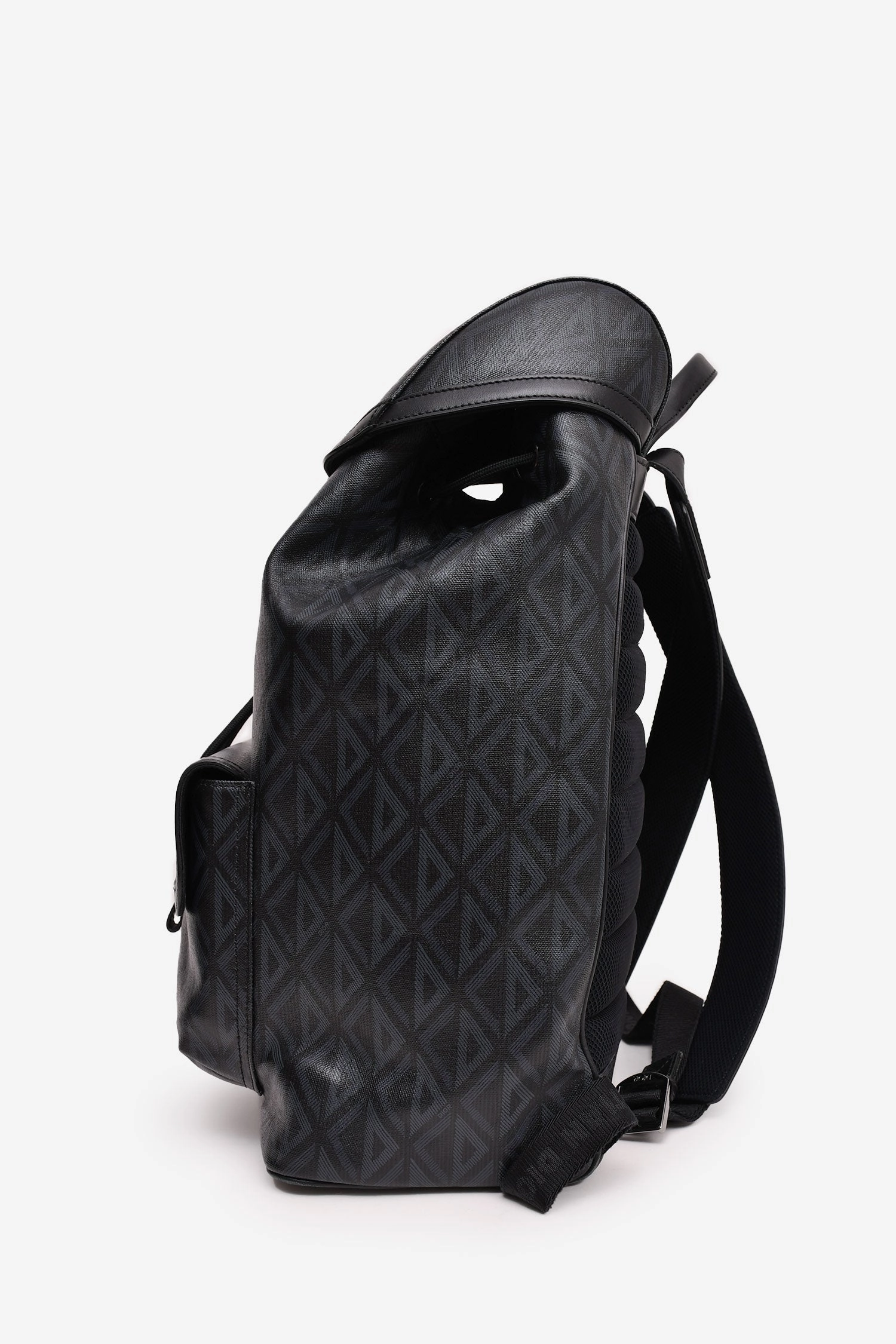 Christian Dior Homme Black Coated Canvas/Leather CD Diamond Print 'Hit The Road' Backpack