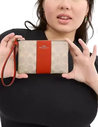 Coach Corner Zip Wristlet In Signature Canvas With Stripe