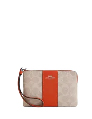 Coach Corner Zip Wristlet In Signature Canvas With Stripe