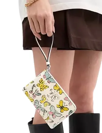 Coach Corner Zip Wristlet With Butterfly Print