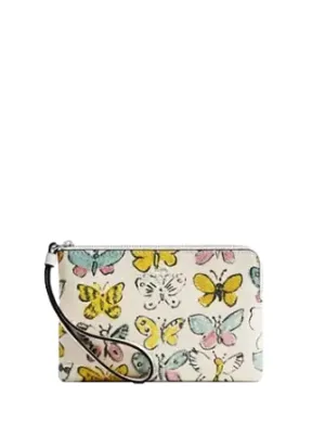 Coach Corner Zip Wristlet With Butterfly Print