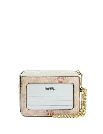 Coach Zip Card Case In Signature Canvas With Floral Print