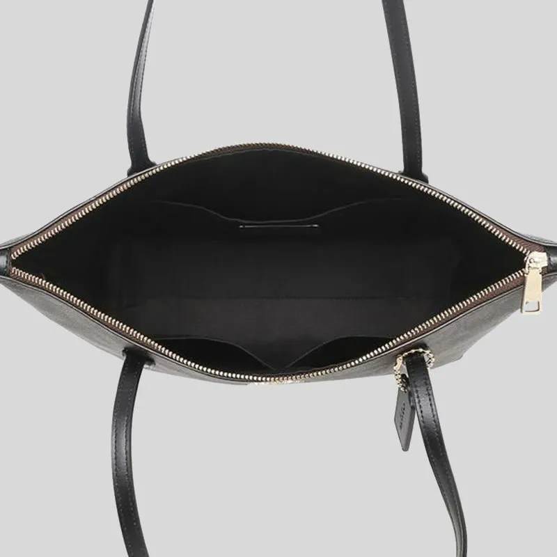 COACH Zip Top Tote In Signature Canvas Brown Black 4455