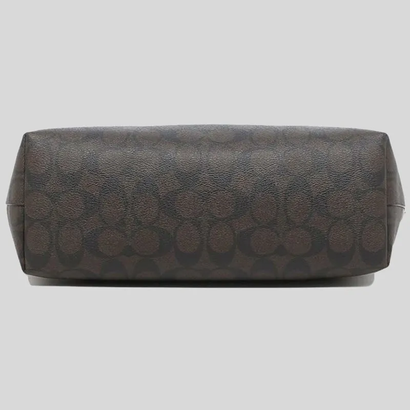 COACH Zip Top Tote In Signature Canvas Brown Black 4455