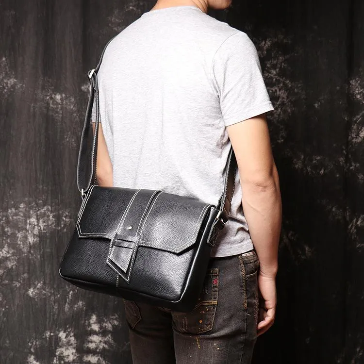 Cool Black LEATHER MENS Ipad SIDE BAGS COURIER BAG Black MESSENGER BAG FOR MEN