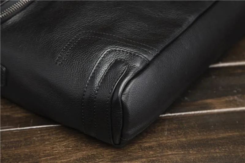 Cool Black Leather Men's Messenger Bag Black Side Bag Courier Bag For Men
