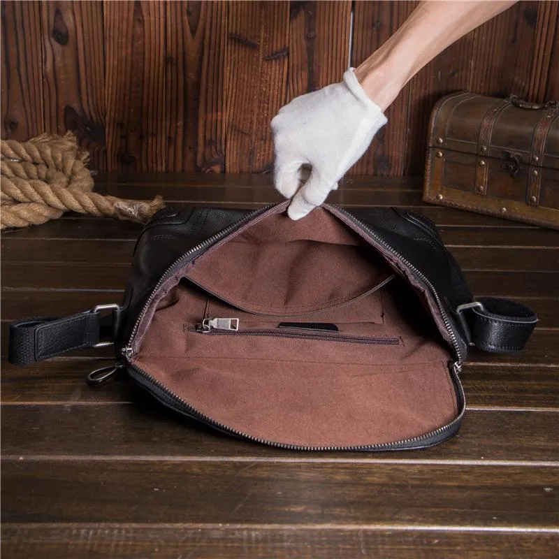 Cool Black Leather Men's Messenger Bag Black Side Bag Courier Bag For Men