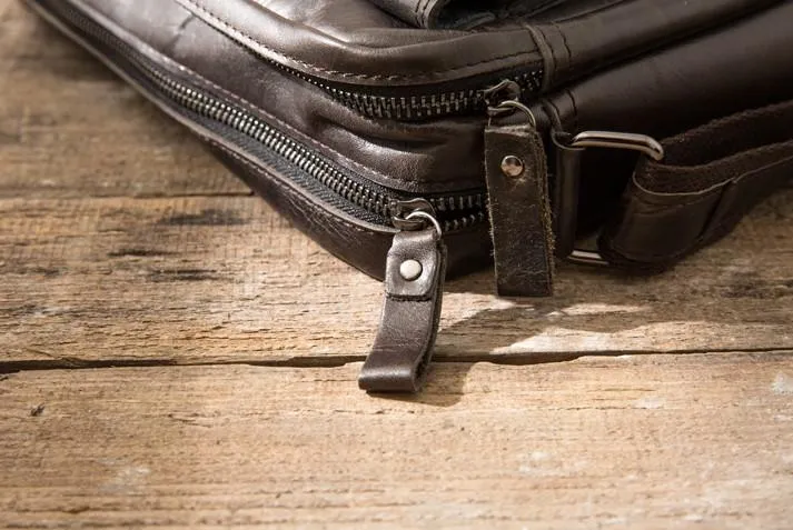 Cool Black Leather Mens Messenger Bag Vintage Shoulder Bag for Men