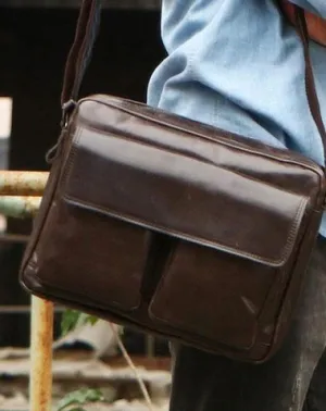 Cool Black Leather Mens Messenger Bag Vintage Shoulder Bag for Men