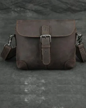 Cool Brown Leather Men's 8 inches Postman Bag Camel Belt Bag Courier Messenger Bag For Men