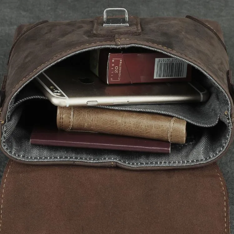 Cool Brown Leather Men's 8 inches Postman Bag Camel Belt Bag Courier Messenger Bag For Men