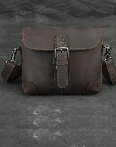 Cool Brown Leather Men's 8 inches Postman Bag Camel Belt Bag Courier Messenger Bag For Men