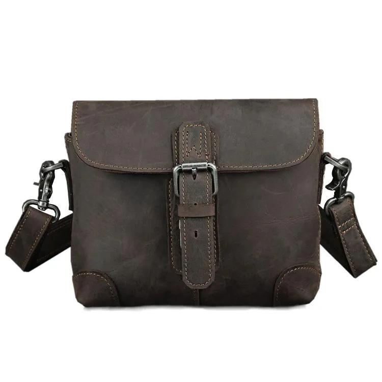 Cool Brown Leather Men's 8 inches Postman Bag Camel Belt Bag Courier Messenger Bag For Men