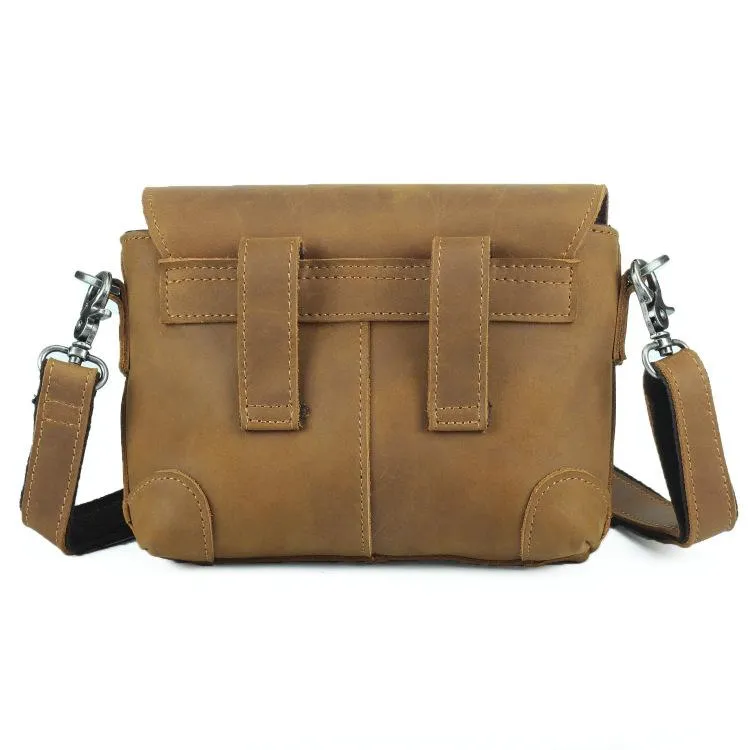 Cool Brown Leather Men's 8 inches Postman Bag Camel Belt Bag Courier Messenger Bag For Men
