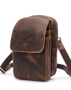 Cool Brown Leather Men's Small Belt Pouch Cell Phone Holster Belt Bag Mini Messenger Bag Side Bag For Men