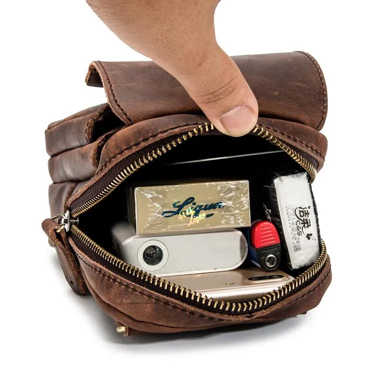 Cool Brown Leather Men's Small Belt Pouch Cell Phone Holster Belt Bag Mini Messenger Bag Side Bag For Men