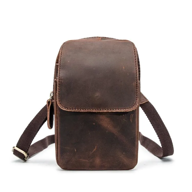 Cool Brown Leather Men's Small Belt Pouch Cell Phone Holster Belt Bag Mini Messenger Bag Side Bag For Men