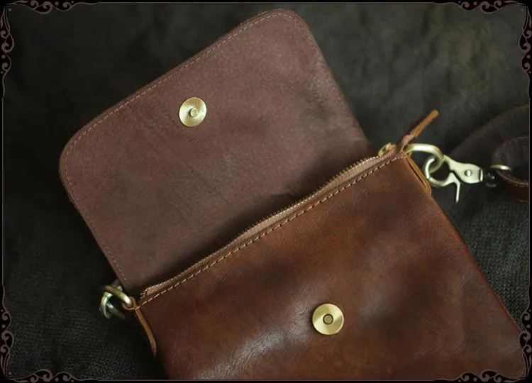 Cool Brown Leather Mens Vertical Side Bag Small Messenger Bag Courier Bag For Men