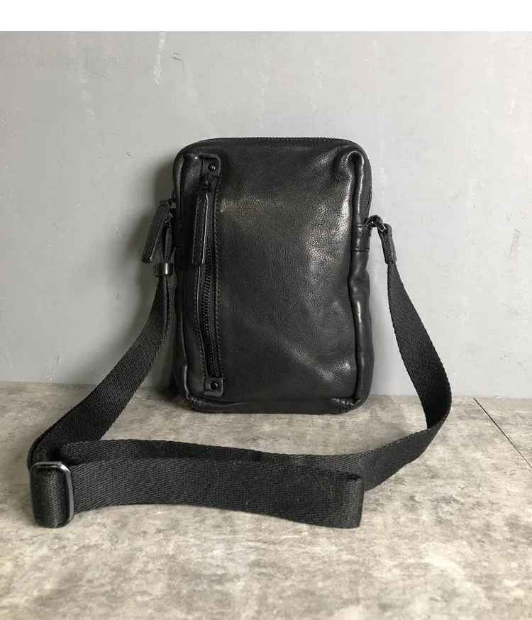 Cool BROWN LEATHER MEN'S Vertical Small Side Bags MESSENGER BAG BLACK Black Courier Bags FOR MEN