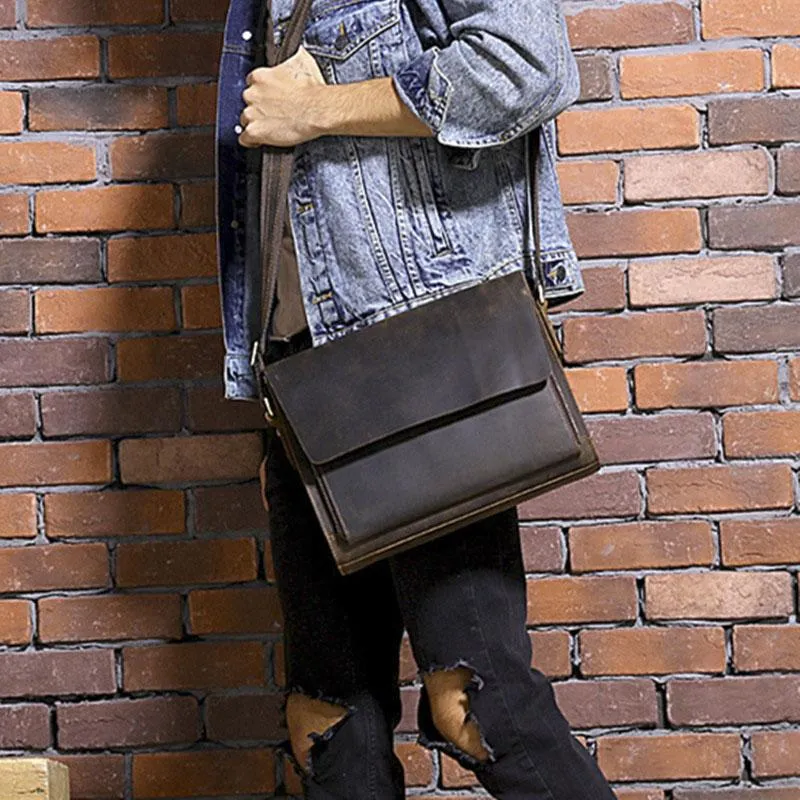 Cool Brown Vintage Leather Mens Messengers Bag Shoulder Bag for Men
