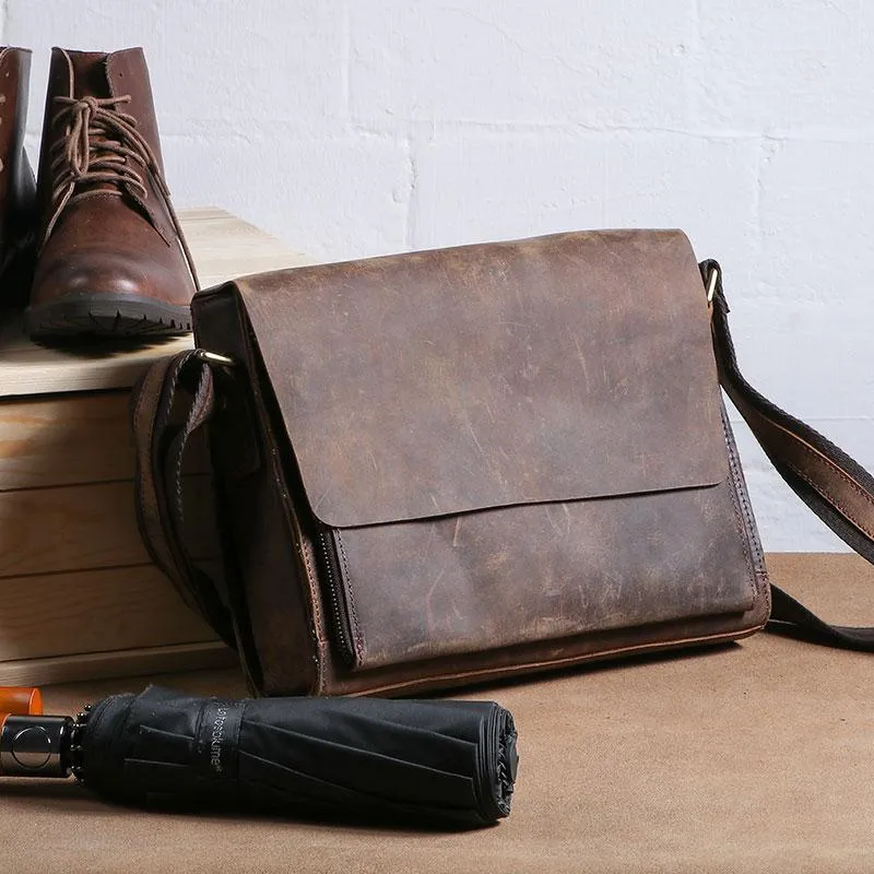 Cool Brown Vintage Leather Mens Messengers Bag Shoulder Bag for Men