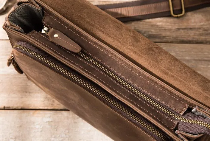 Cool Brown Vintage Leather Mens Messengers Bag Shoulder Bag for Men