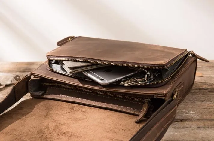 Cool Brown Vintage Leather Mens Messengers Bag Shoulder Bag for Men