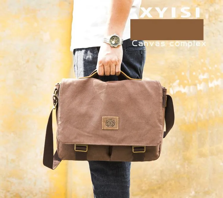 Cool Canvas Mens 15'' Side Bag Shoulder Bag College Bag Messenger Bag for Men