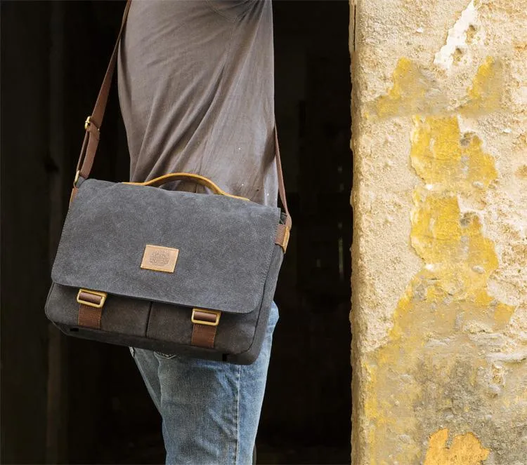 Cool Canvas Mens 15'' Side Bag Shoulder Bag College Bag Messenger Bag for Men