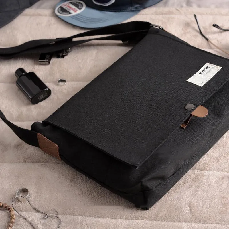 Cool Canvas Mens Side Bag 11'' Black Shoulder Bag College Bag Blue Messenger Bag for Men